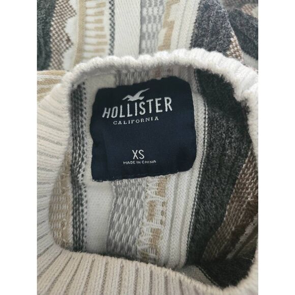 Mens Hollister Coogi Style Sweater Size XS Beige Gray - Picture 4 of 6
